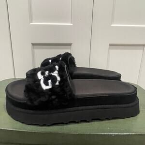 New Ugg Laton Sheepskin Fluff Slide Black Size 8 1111236